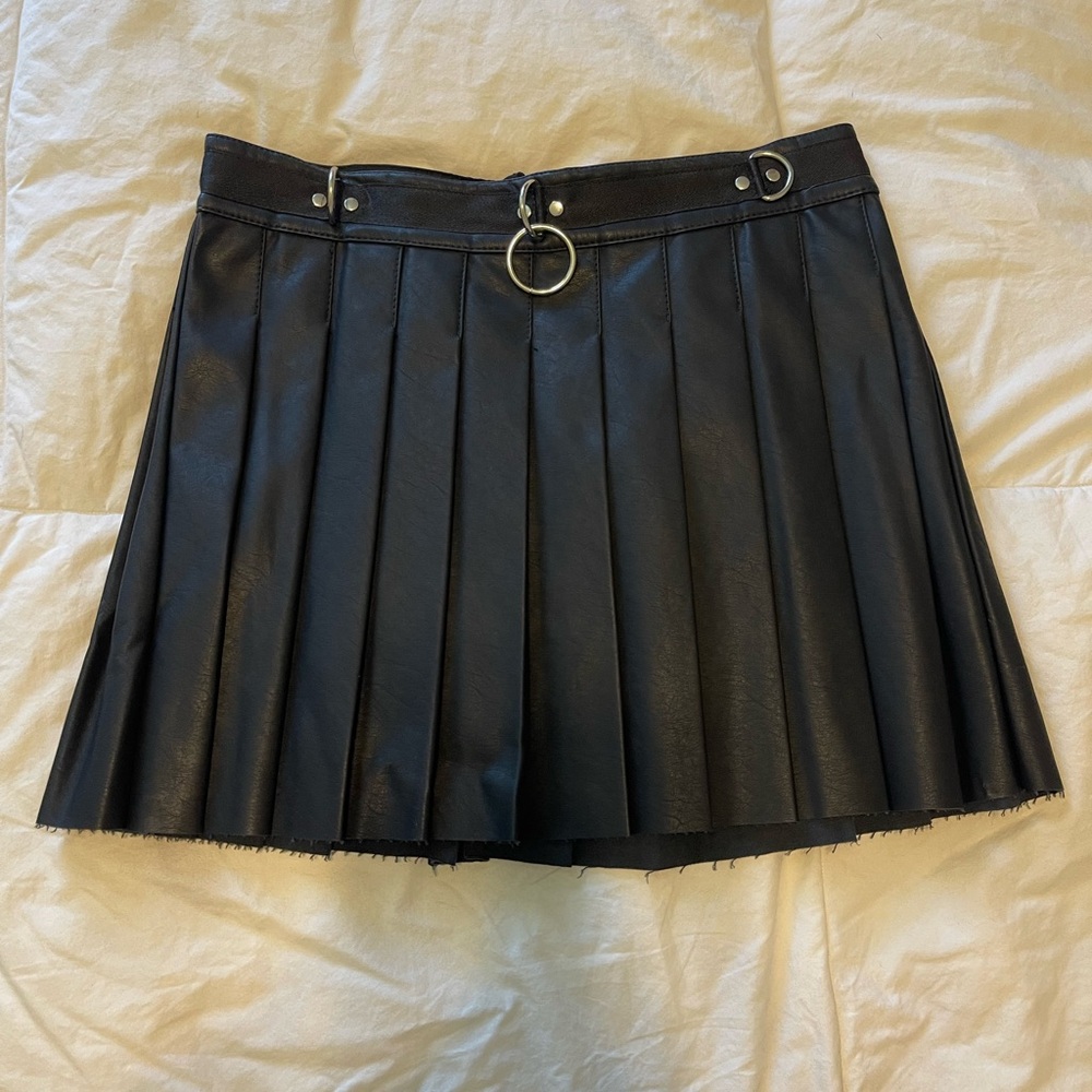 Current Mood Black Pleated Leather Skirt- Large